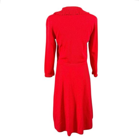 Talbots Petite Small Red Ruffle Collar Fit Flare Sweater Dress Office Siren - Picture 3 of 11